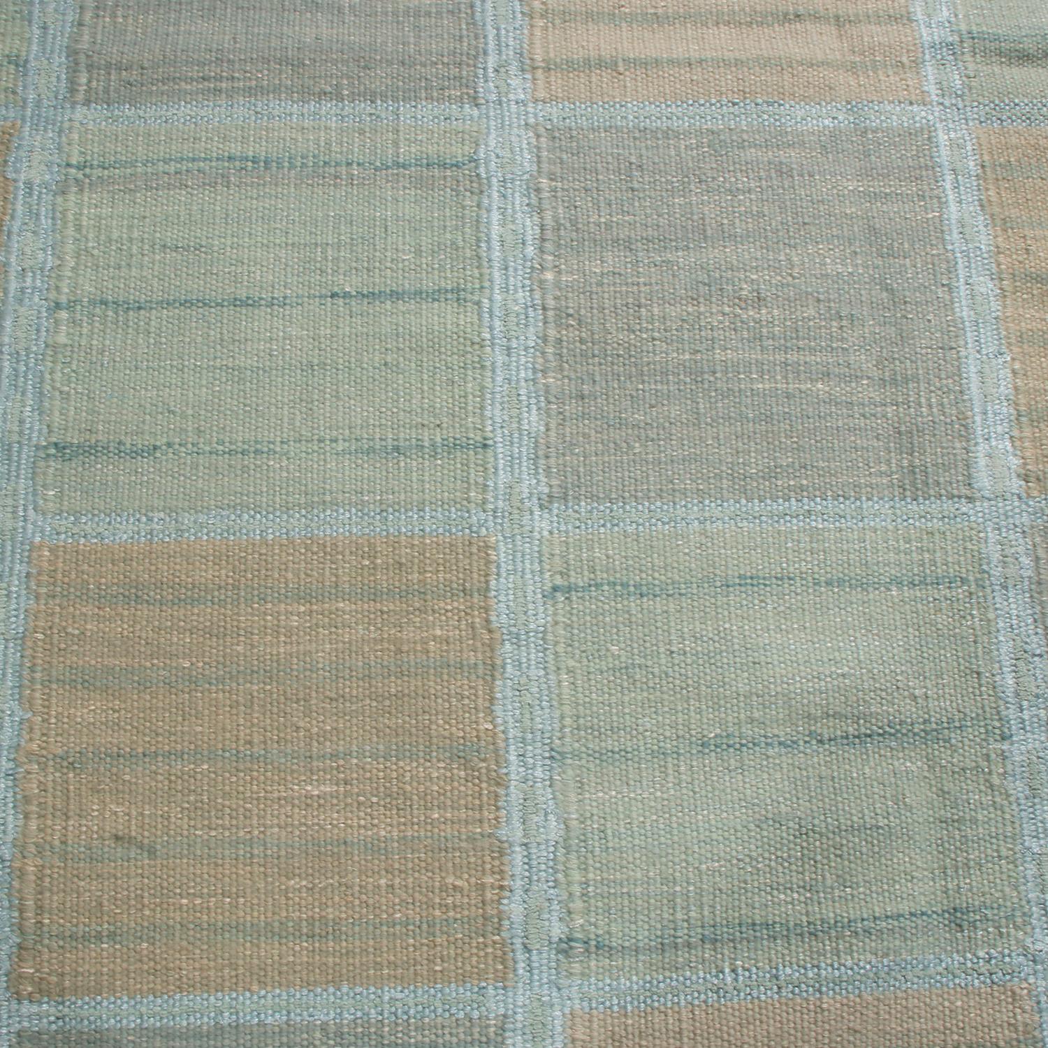 Scandinavian Modern Rug & Kilim’s Scandinavian-Inspired Brown and Seafoam Blue Wool Pile Rug