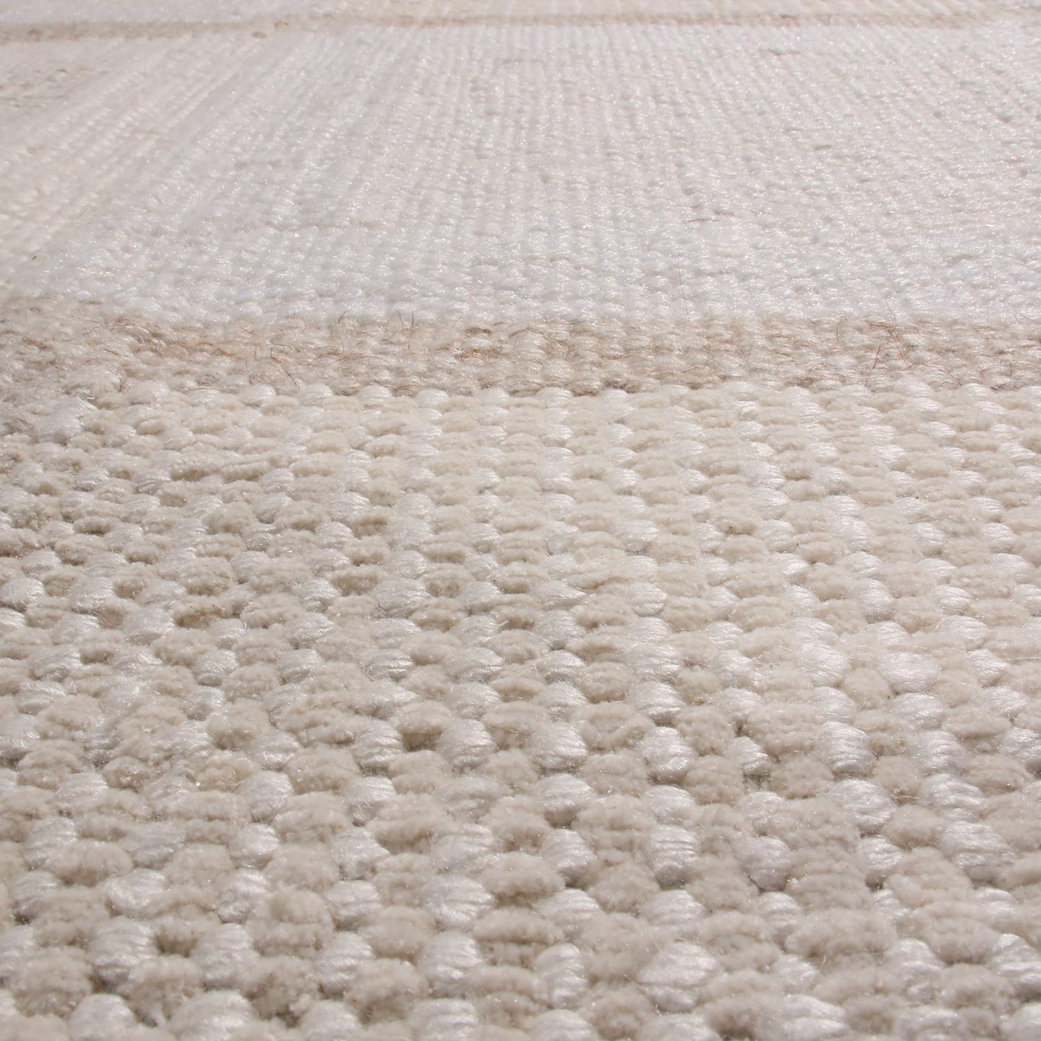 Hand-Knotted Rug & Kilim’s Scandinavian-Inspired Cream Gray and Light Blue Wool Pile Rug For Sale