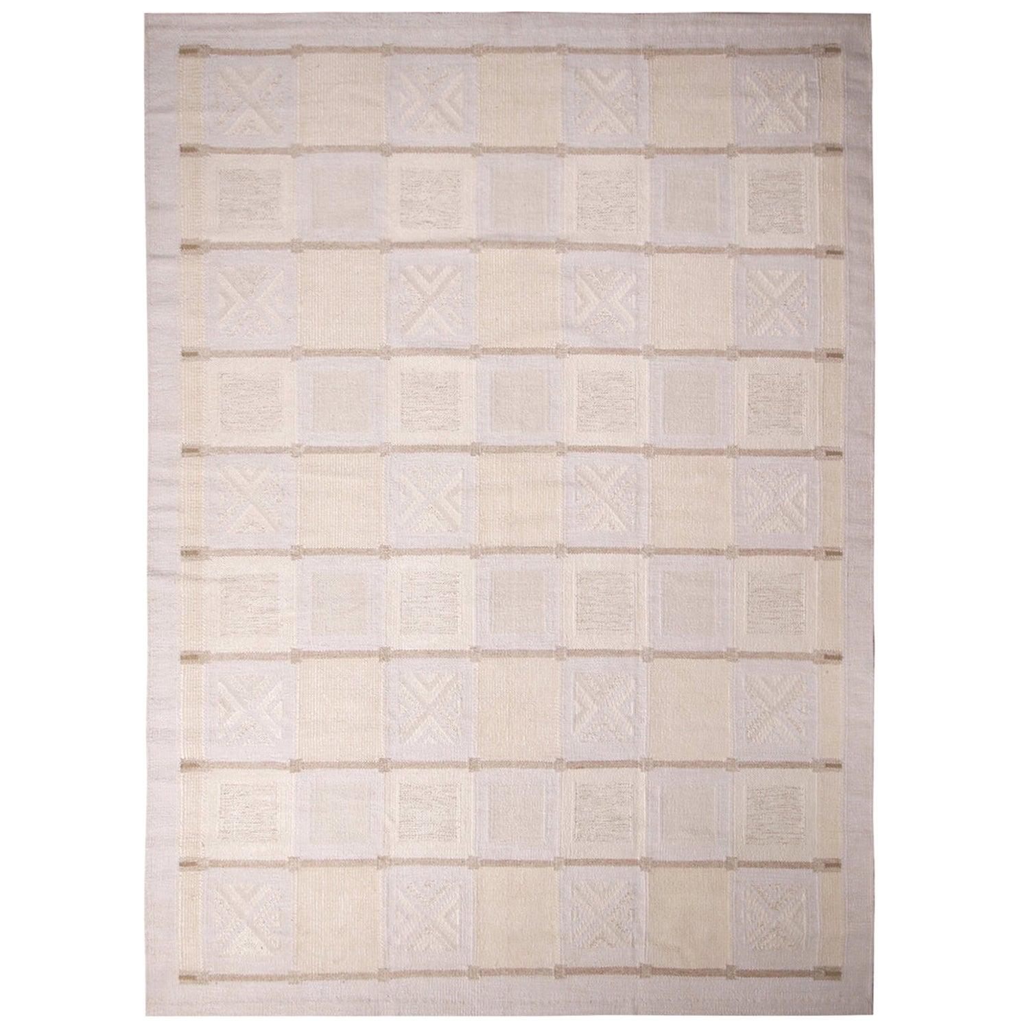 Rug & Kilim’s Scandinavian-Inspired Cream Gray and Light Blue Wool Pile Rug For Sale