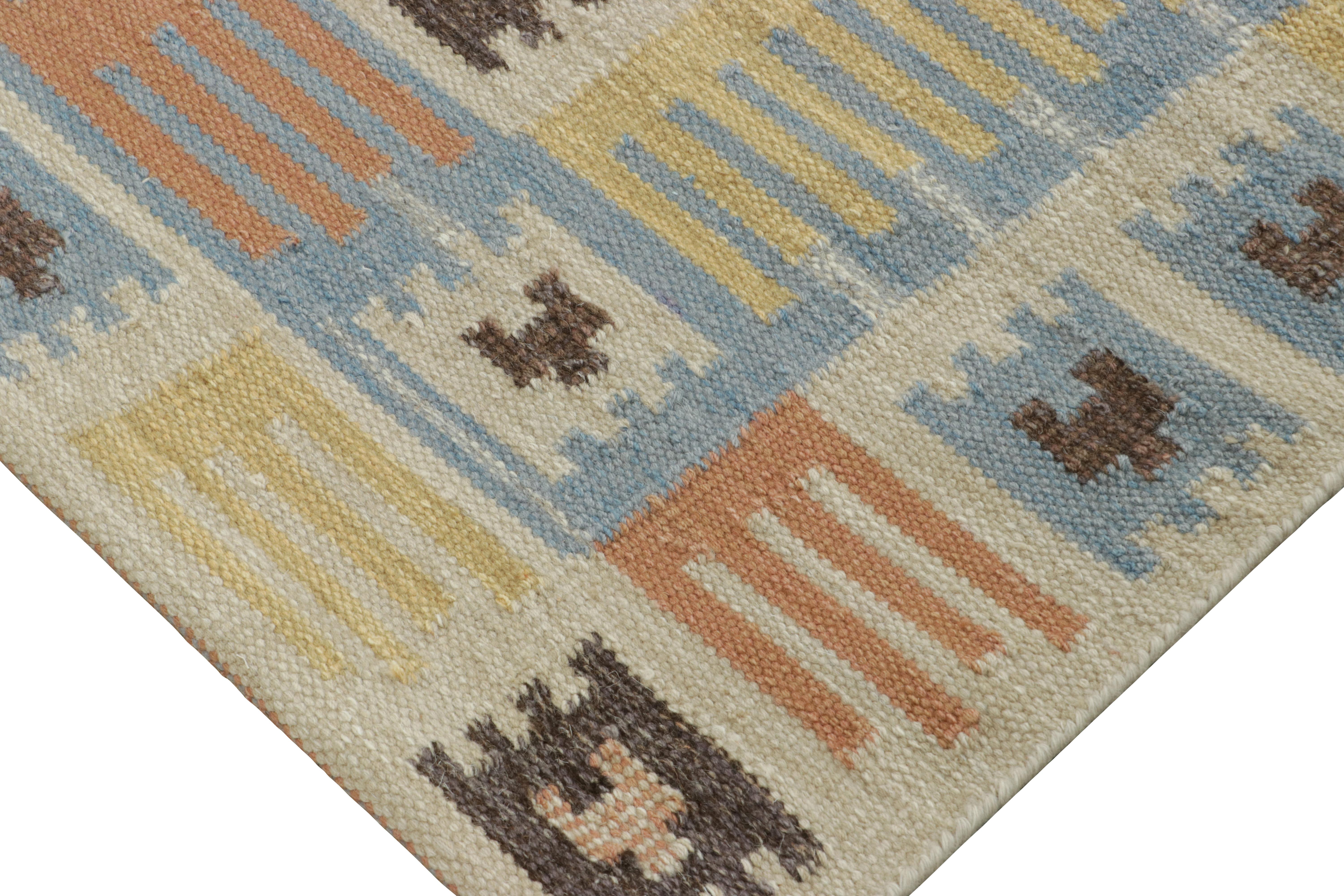 Indian Rug & Kilim’s Scandinavian-Inspired Custom Rug with Colorful Geometric Patterns For Sale