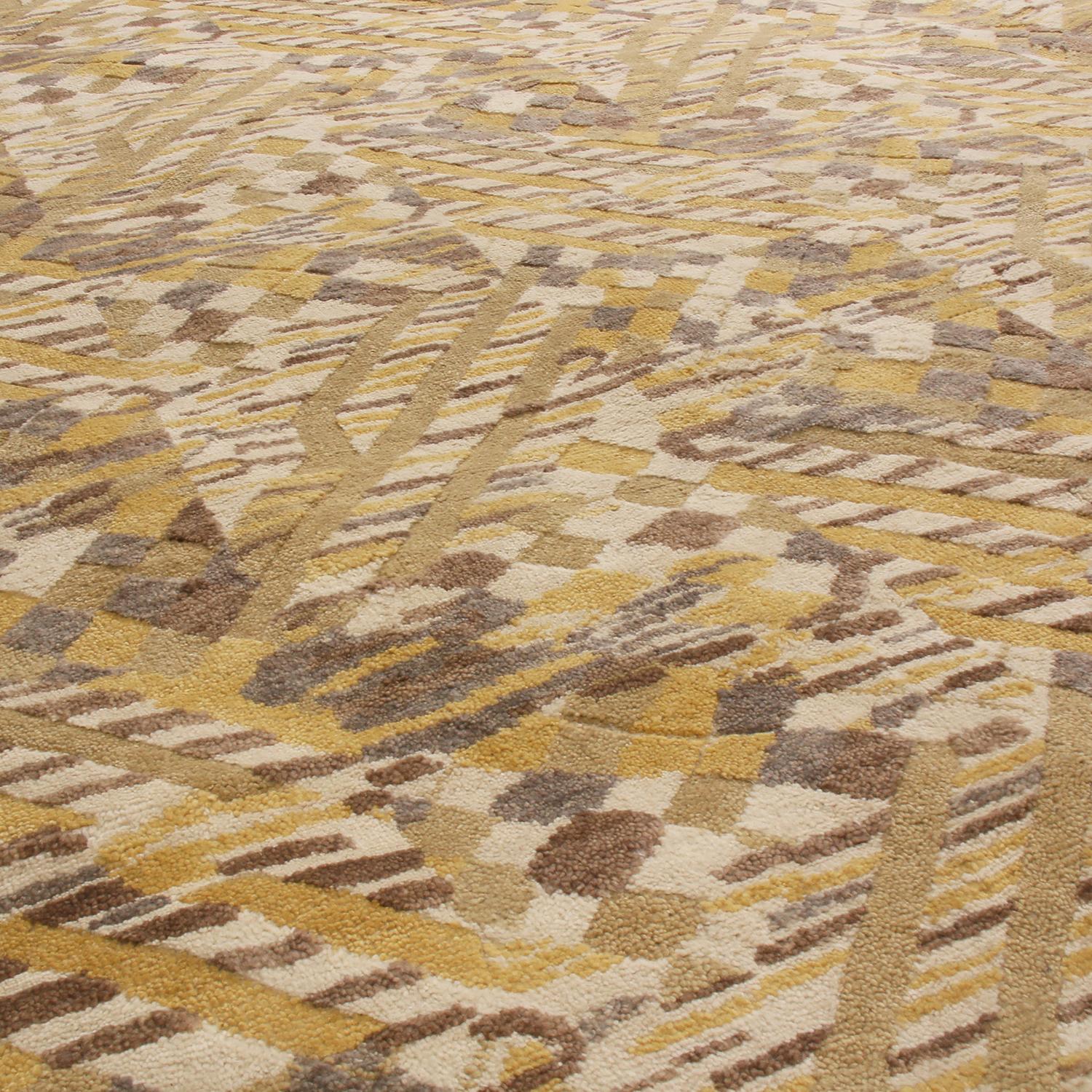 Teppich & Kilims skandinavisch inspirierter geometrischer Wollflorteppich in Beige und Gelb (Handgeknüpft) im Angebot