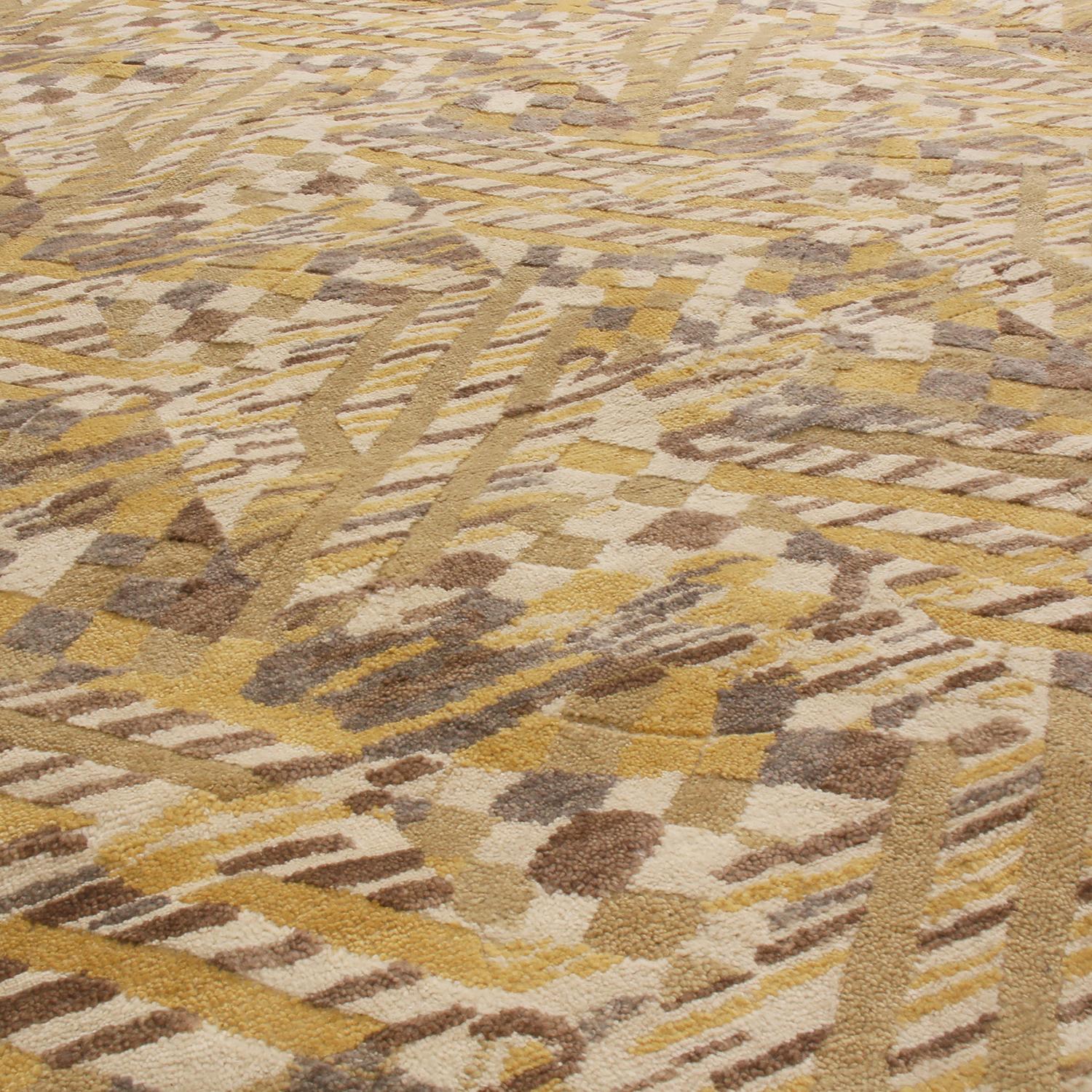 Hand-Knotted Rug & Kilim’s Scandinavian-Inspired Geometric Beige and Yellow Wool Pile Rug For Sale