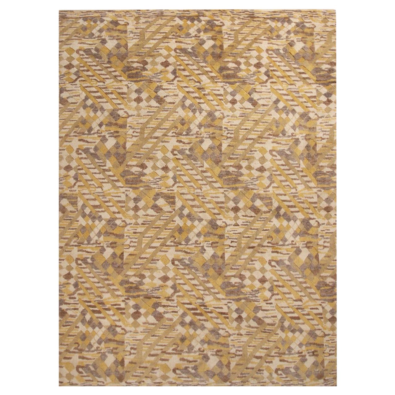 Rug & Kilim: tappeto geometrico di ispirazione scandinava in pile di lana beige e gialla in vendita
