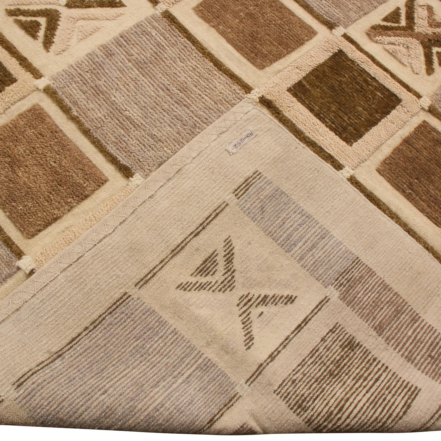 Hand-Knotted Rug & Kilim’s Scandinavian-Inspired Geometric Beige Brown and Gray Wool Pile Rug For Sale