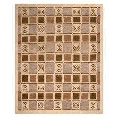 Tapis à poils en laine beige, marron et gris d'inspiration scandinave Kilims