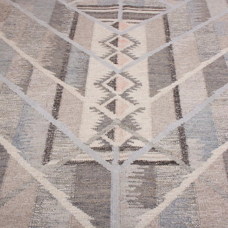Rug and Kilim’s Scandinavian Inspired Geometric Beige Gray and Blue