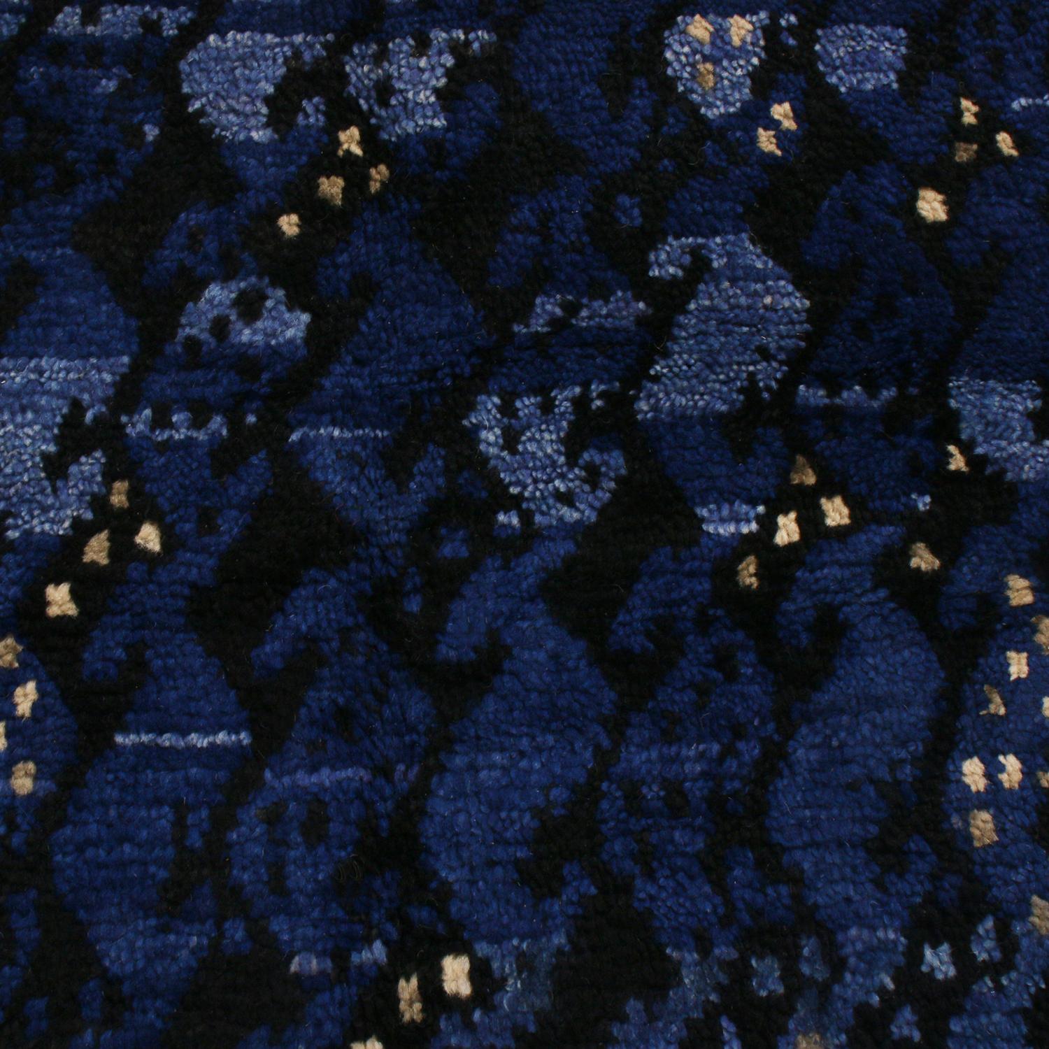 Scandinavian Modern Rug & Kilim’s Scandinavian-Inspired Geometric Black and Blue Wool Pile Rug For Sale