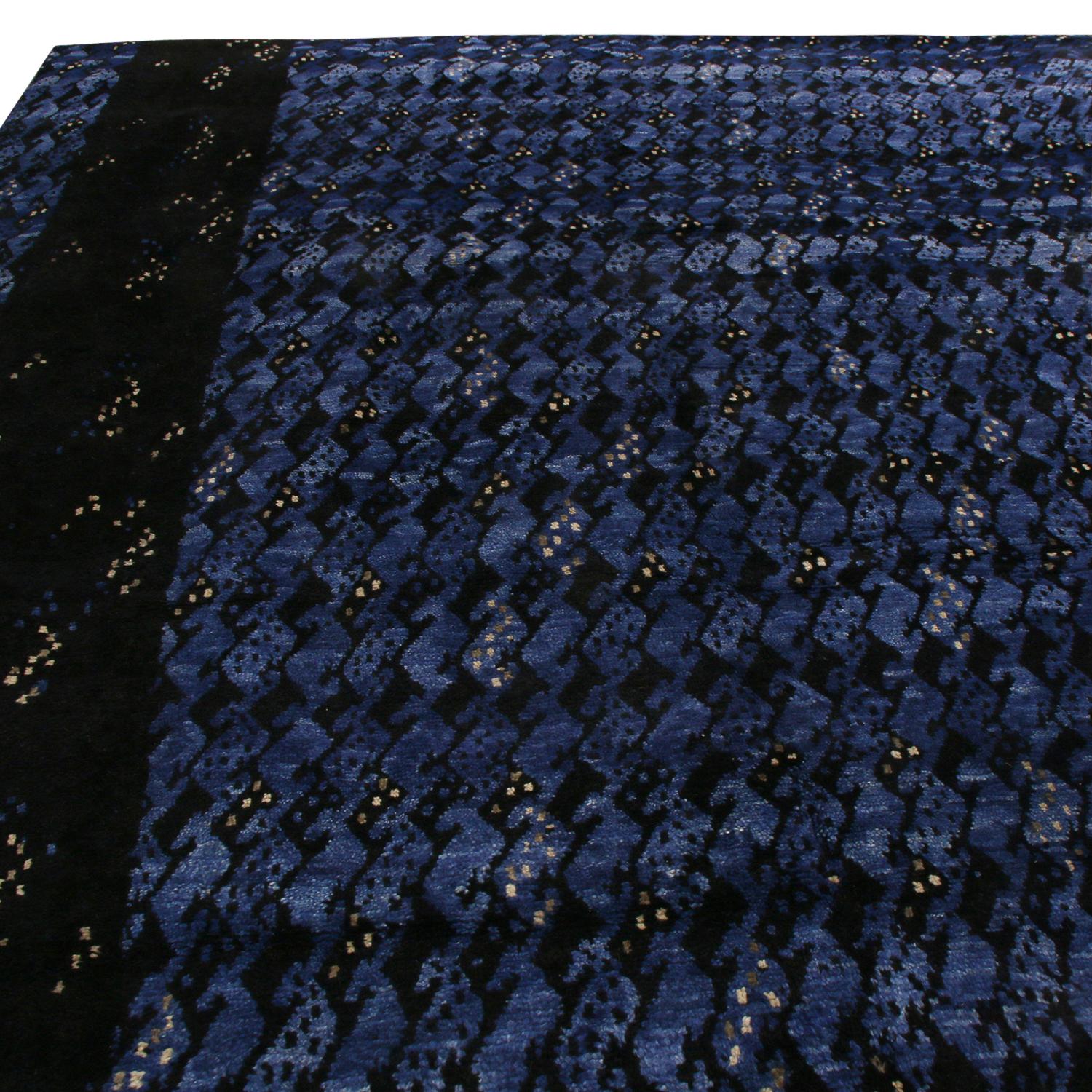 Scandinavian Modern Rug & Kilim’s Scandinavian-Inspired Geometric Black and Blue Wool Pile Rug