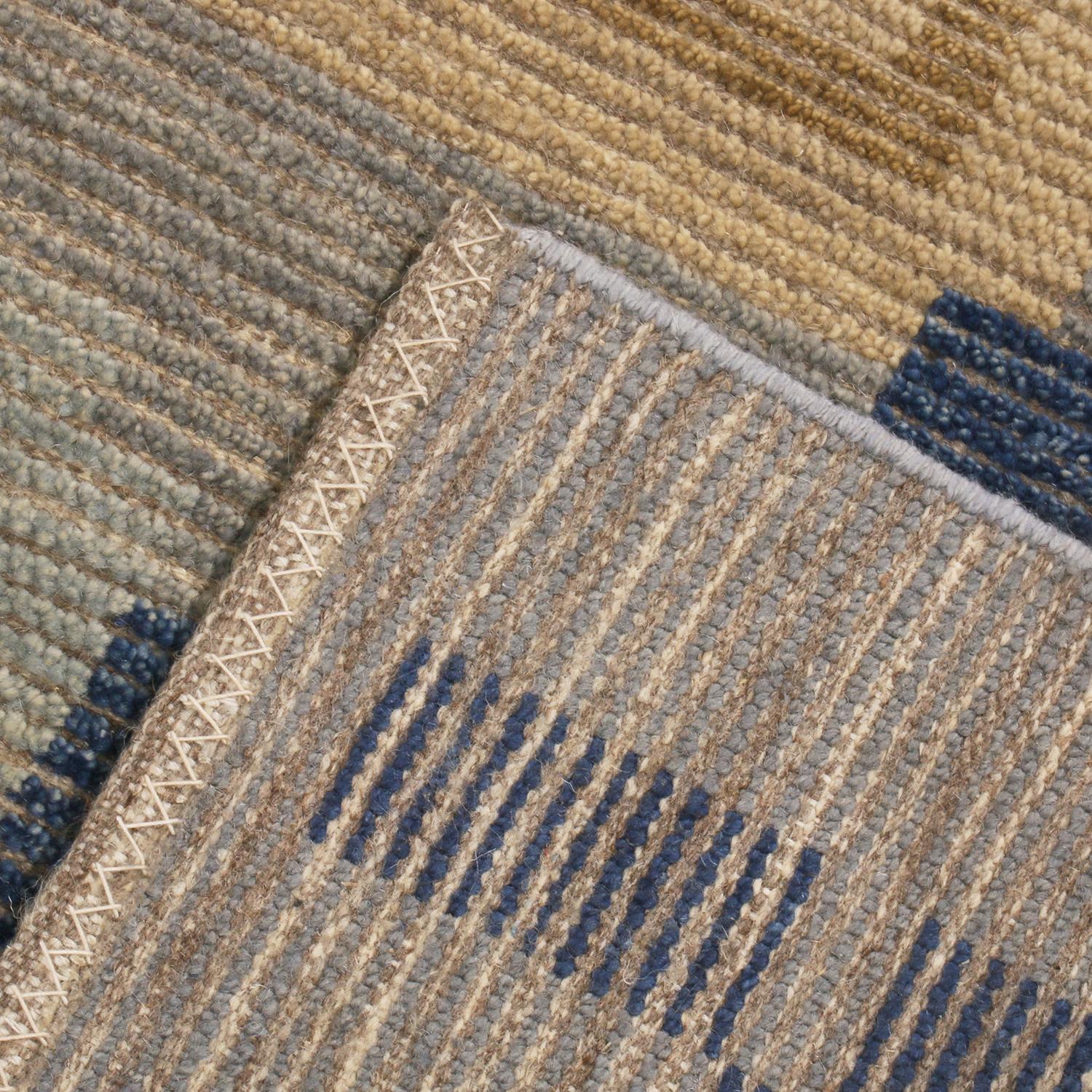 Rug & Kilim’s Scandinavian-Inspired Geometric Gold Beige and Blue Wool Pile Rug In New Condition For Sale In Long Island City, NY