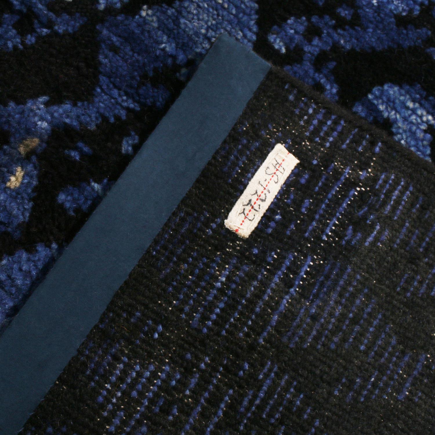 Hand-Knotted Rug & Kilim’s Scandinavian-Inspired Geometric Black and Blue Wool Pile Rug