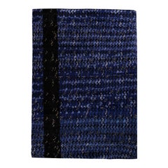 Tapis à poils en laine noirs et bleus d'inspiration scandinave Kilims