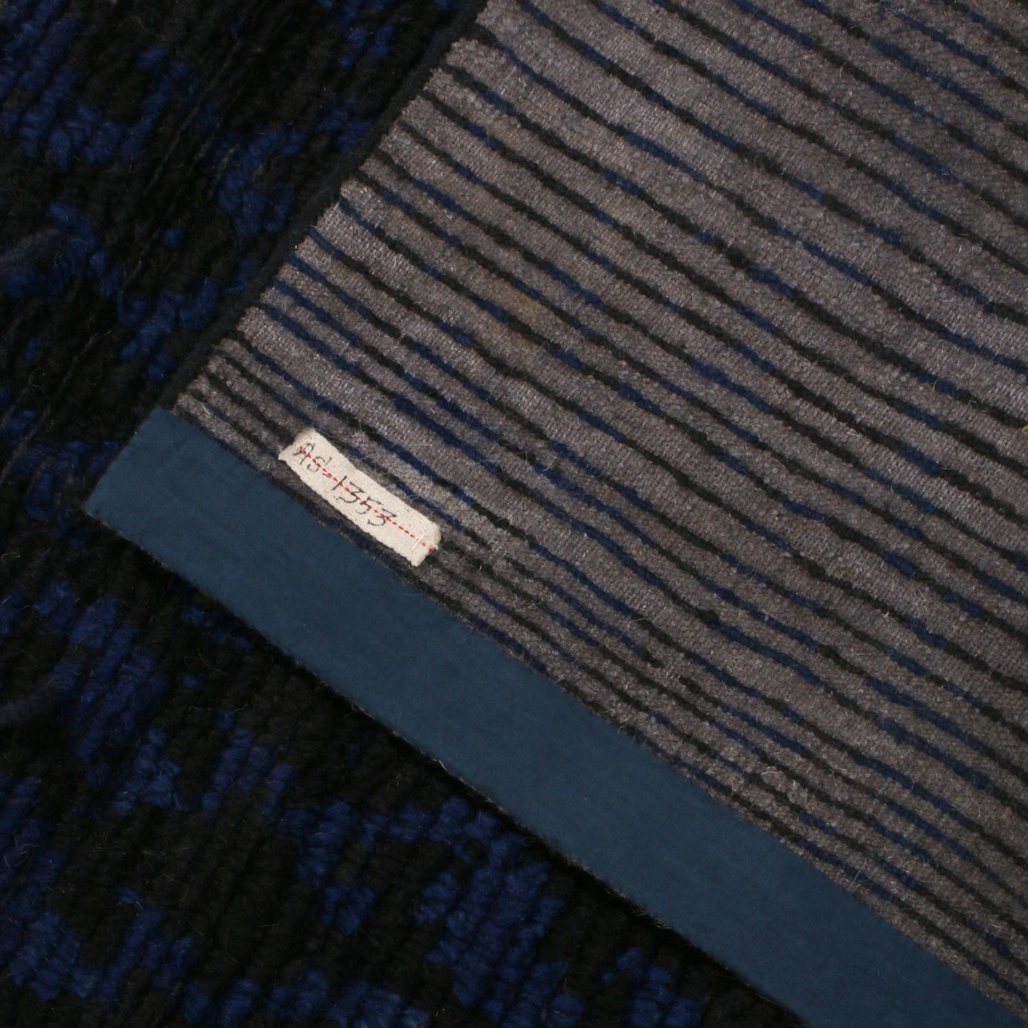 Rug & Kilim’s Scandinavian-Inspired Geometric Black and Blue Wool Rug In New Condition For Sale In Long Island City, NY