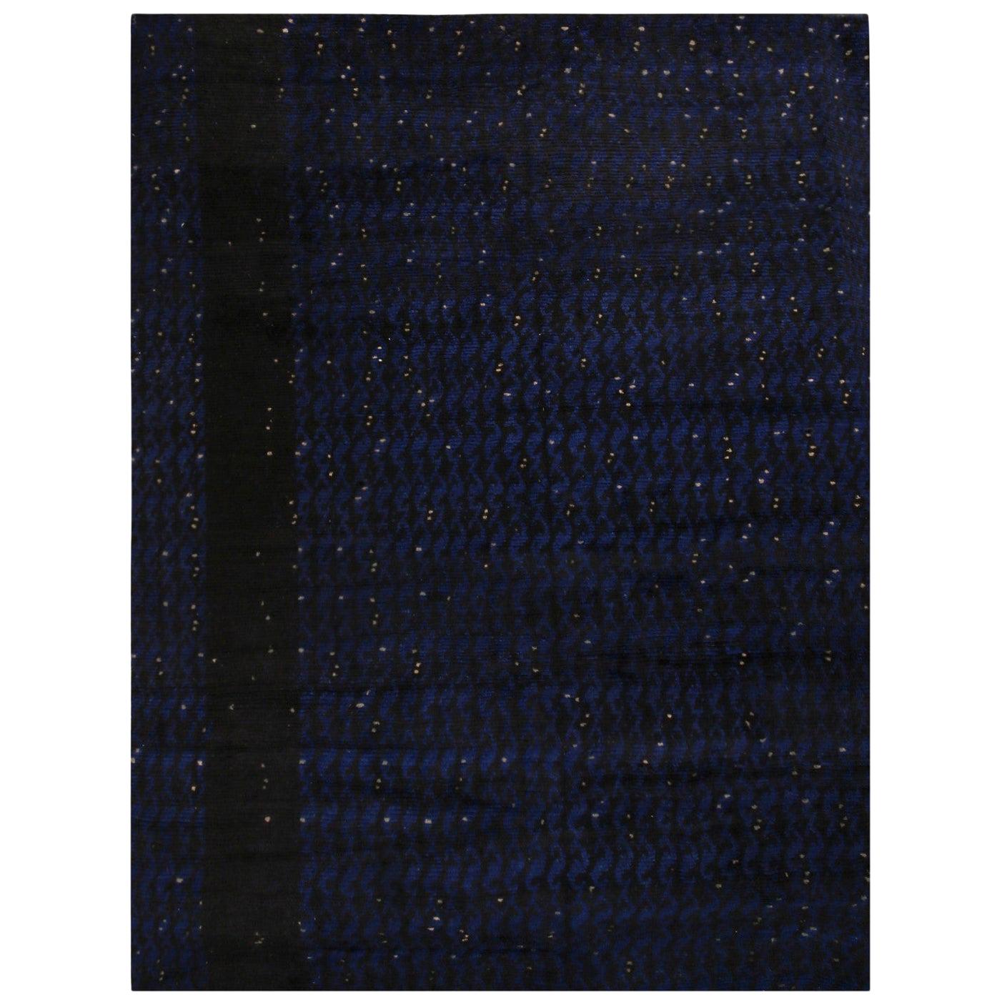 Rug & Kilim’s Scandinavian-Inspired Geometric Black and Blue Wool Rug For Sale