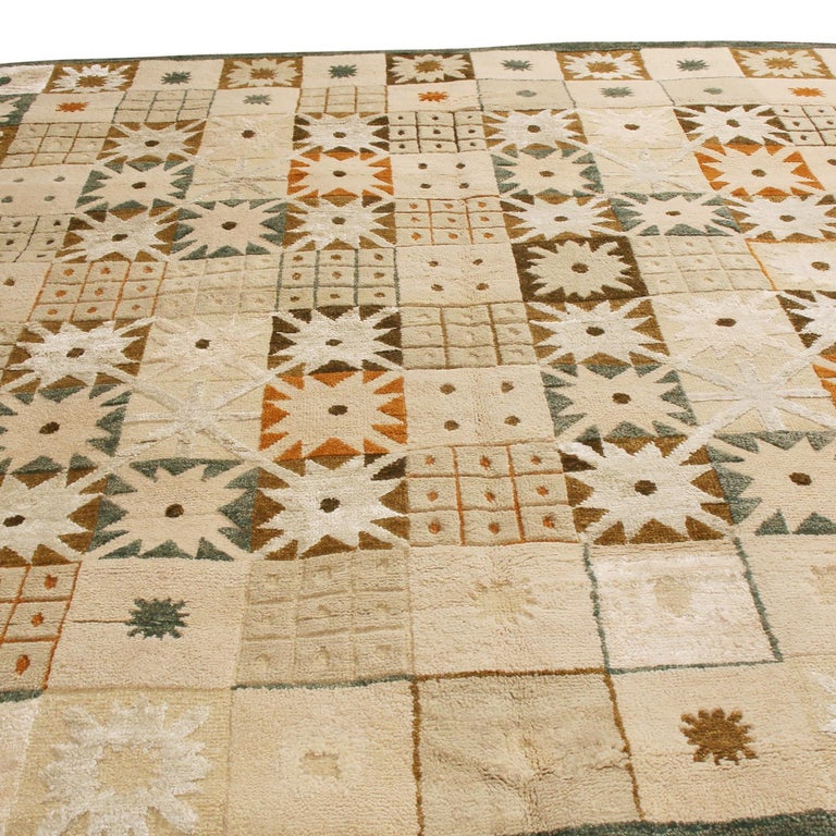 Rug and Kilim’s Scandinavian-Inspired Geometric Cream Beige Brown Wool ...