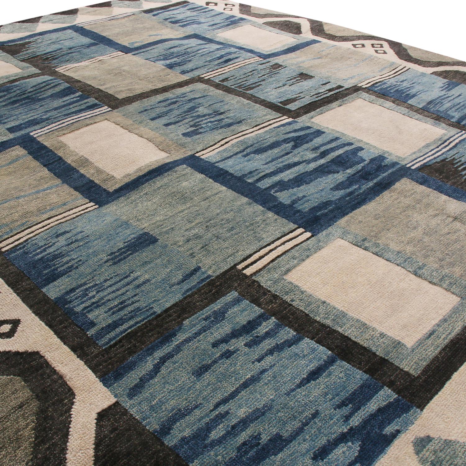 Scandinavian Modern Rug & Kilim’s Scandinavian-Inspired Geometric Gray and Blue Wool Pile Rug