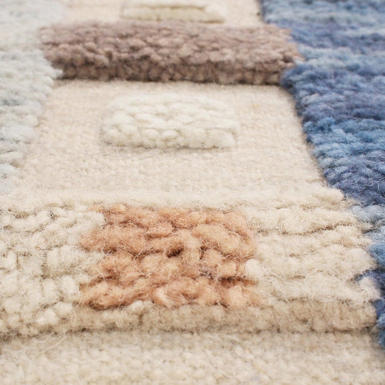 Rug and Kilim’s Scandinavian Inspired Geometric Gray and Blue Wool Pile