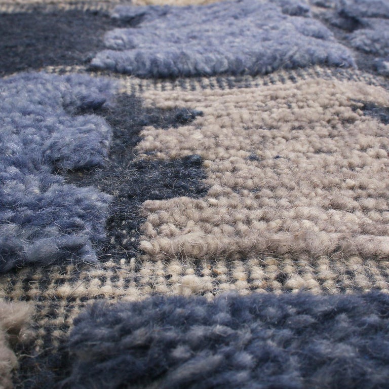 Rug and Kilim’s Scandinavian Inspired Geometric Gray and Blue Wool Pile