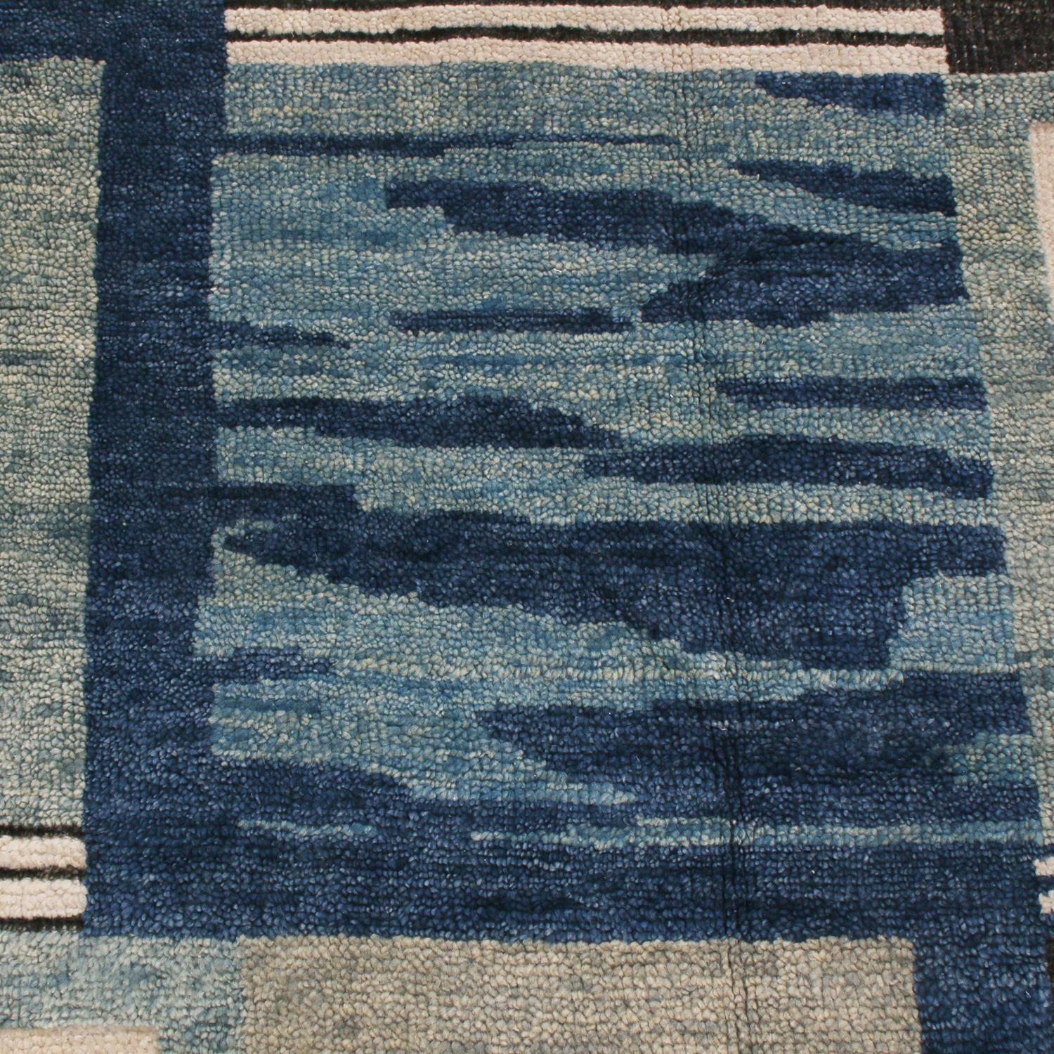 Indian Rug & Kilim’s Scandinavian-Inspired Geometric Gray and Blue Wool Pile Rug