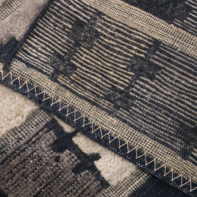 Rug and Kilim’s Scandinavian Inspired Geometric Gray and Blue Wool Pile