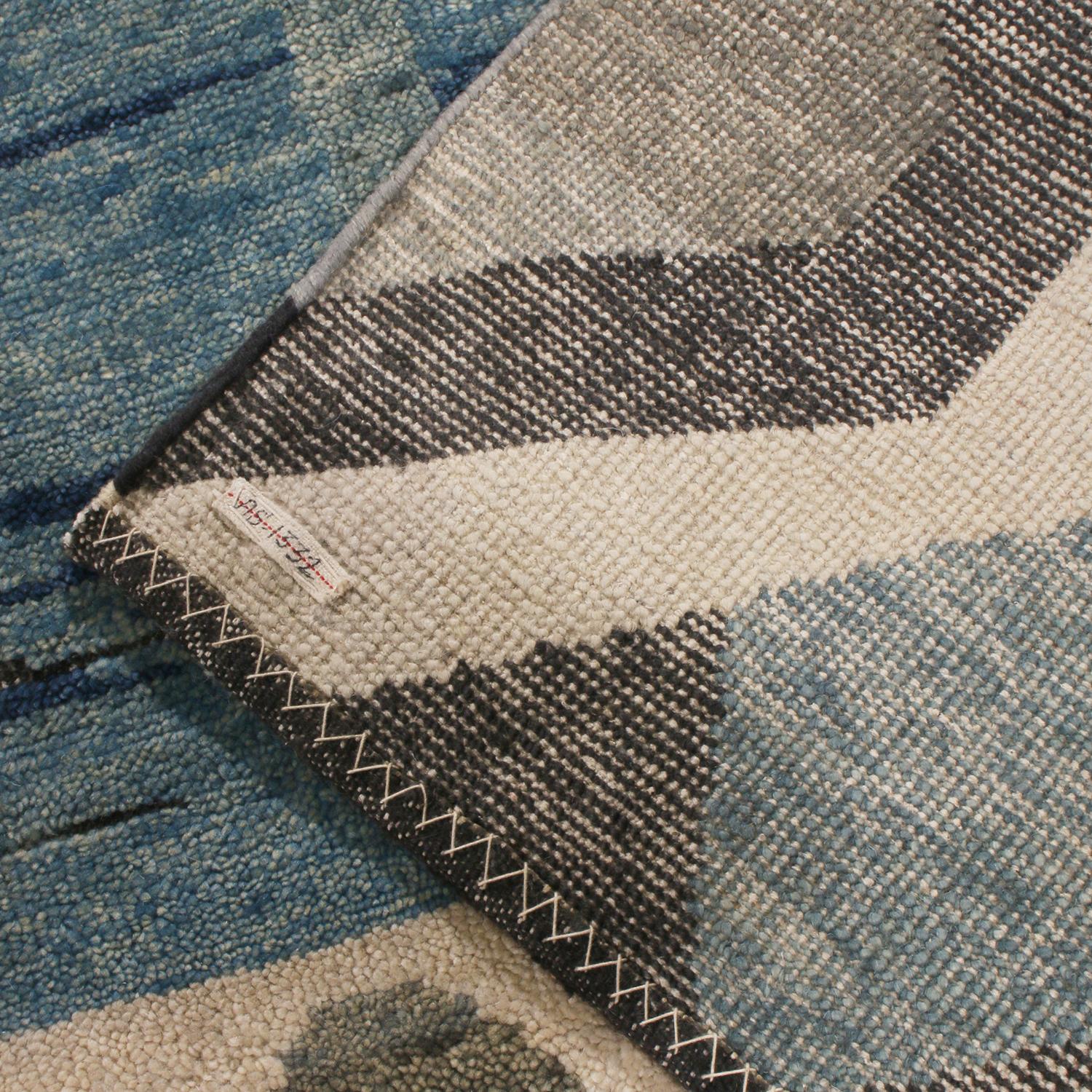 Rug & Kilim’s Scandinavian-Inspired Geometric Gray and Blue Wool Pile Rug In New Condition In Long Island City, NY