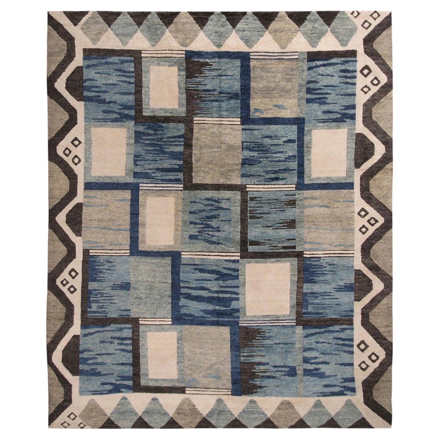 Rug & Kilim’s Scandinavian-Inspired Geometric Gray and Blue Wool Pile Rug