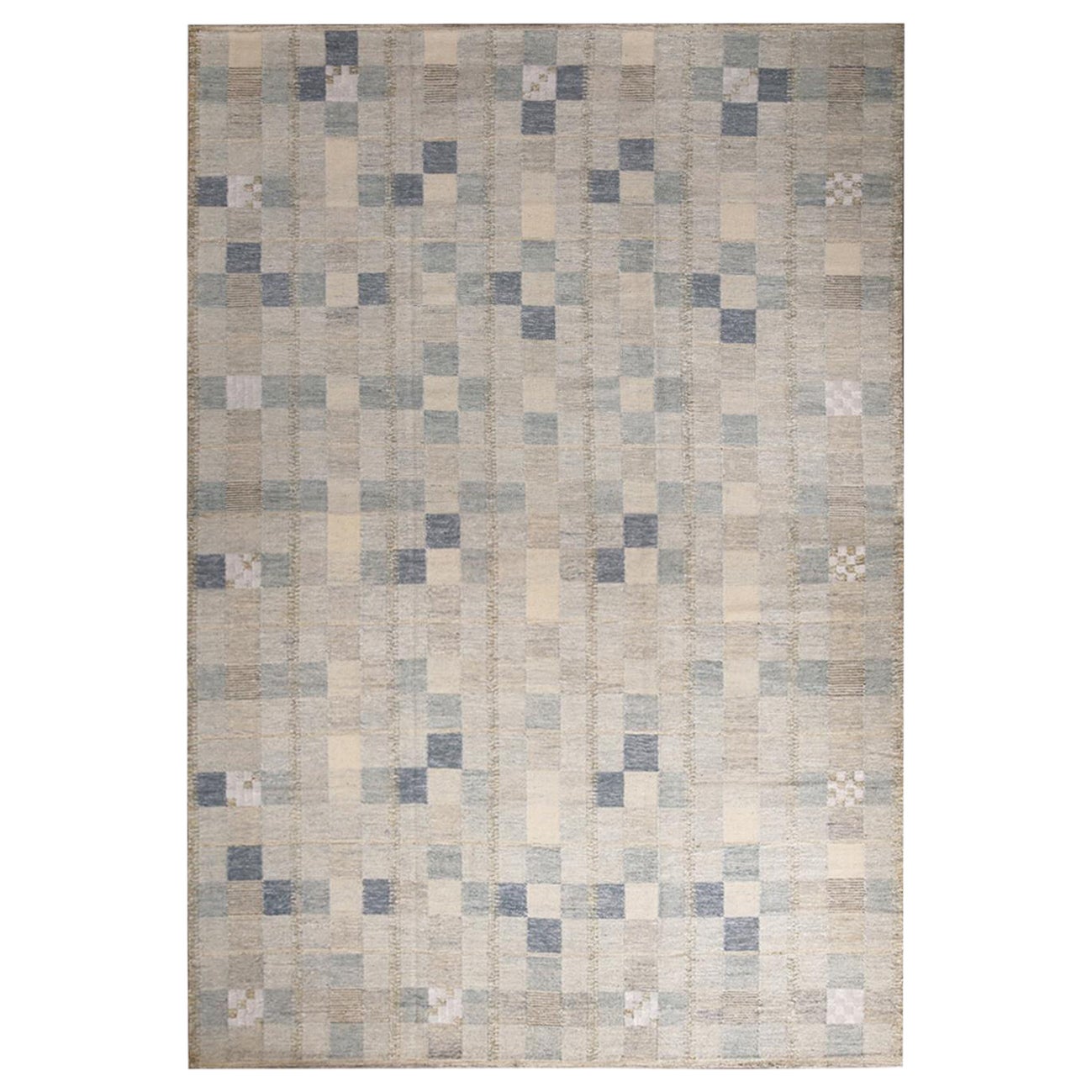 Rug 
Kilim
s skandinavisch inspirierter geometrischer Wollteppich in Grau und Blau