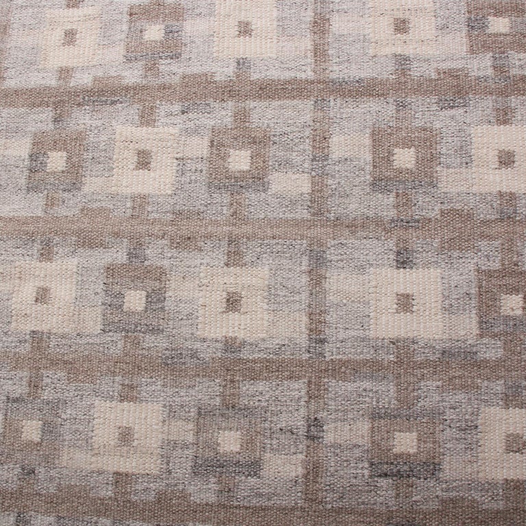 Rug and Kilim’s Scandinavian Inspired Geometric Gray and Blue Wool Rug