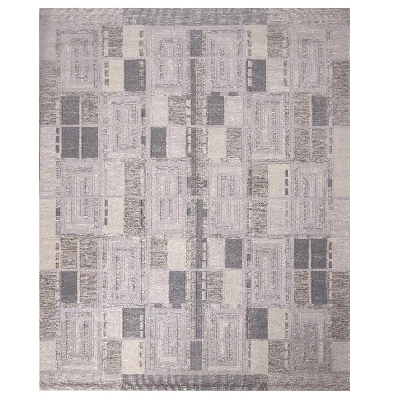 Rug & Kilim’s Scandinavian Style Kilim Rug in Gray, All Over Geometric Pattern