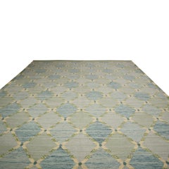 Rug & Kilim’s Scandinavian Inspired Green and Blue Geometric Wool Rug
