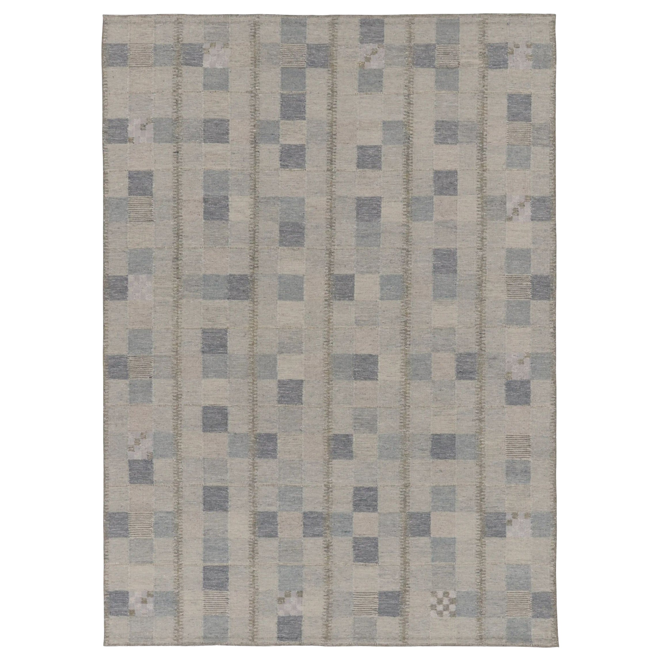 Rug & Kilim’s Scandinavian-Inspired Kilim in Blue-Gray Geometric Patterns