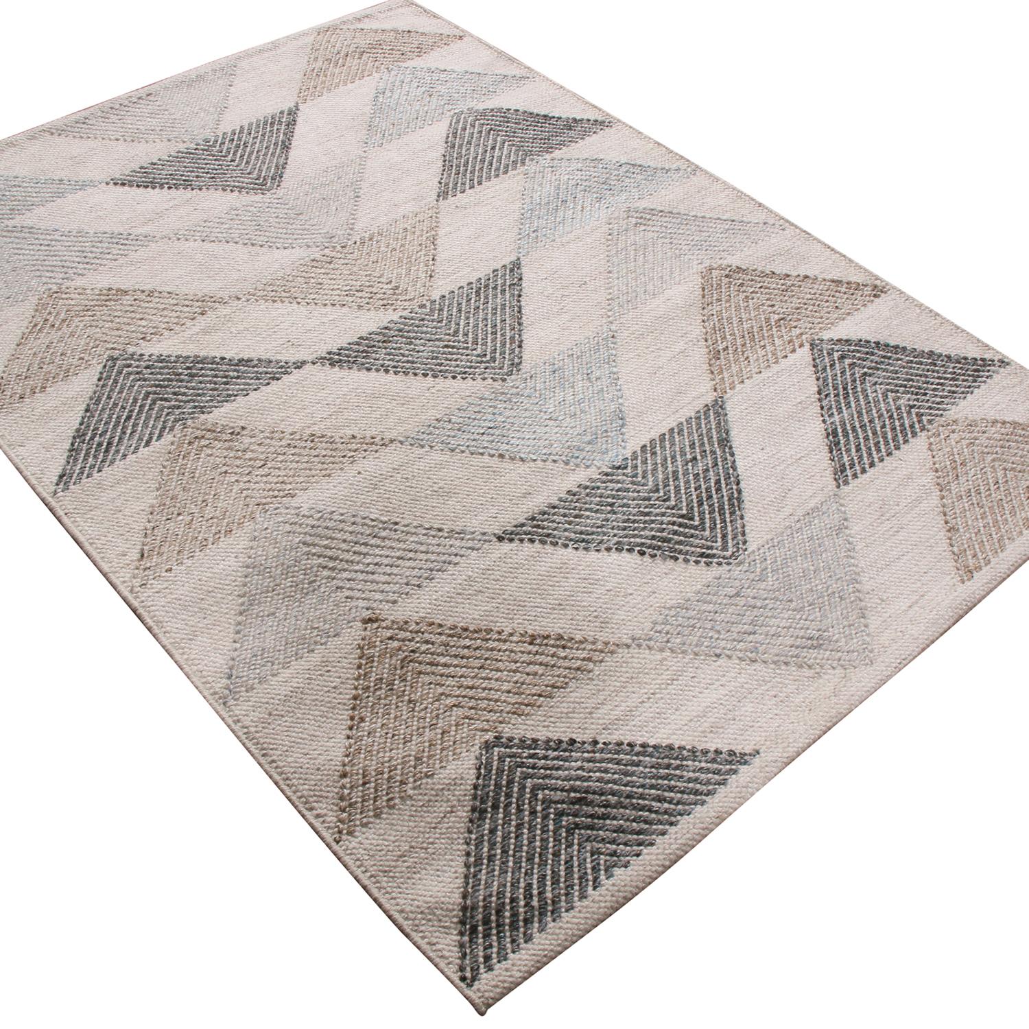 Scandinavian Modern Rug & Kilim’s Scandinavian Inspired Moroccan Style Beige and Blue Polyester Rug For Sale