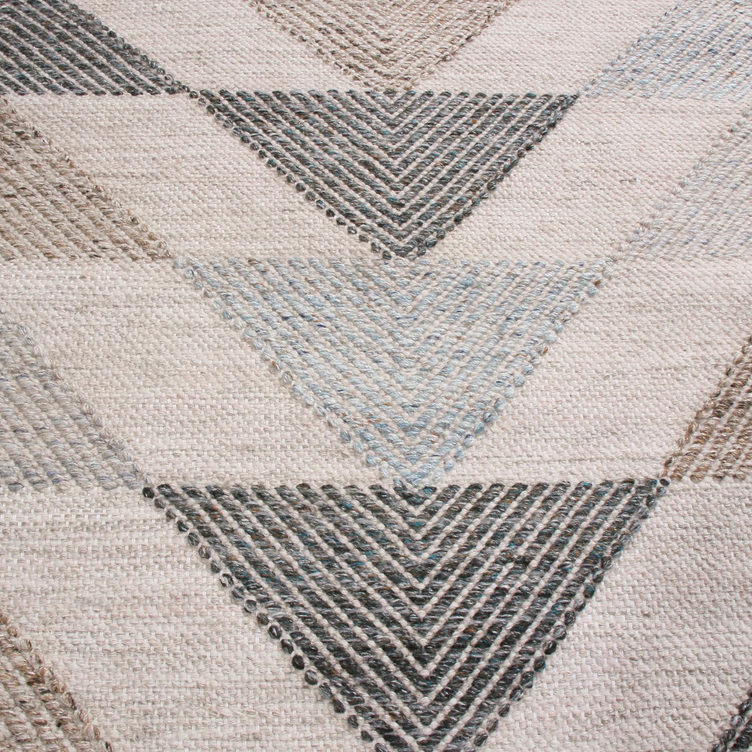 Indian Rug & Kilim’s Scandinavian Inspired Moroccan Style Beige and Blue Polyester Rug For Sale
