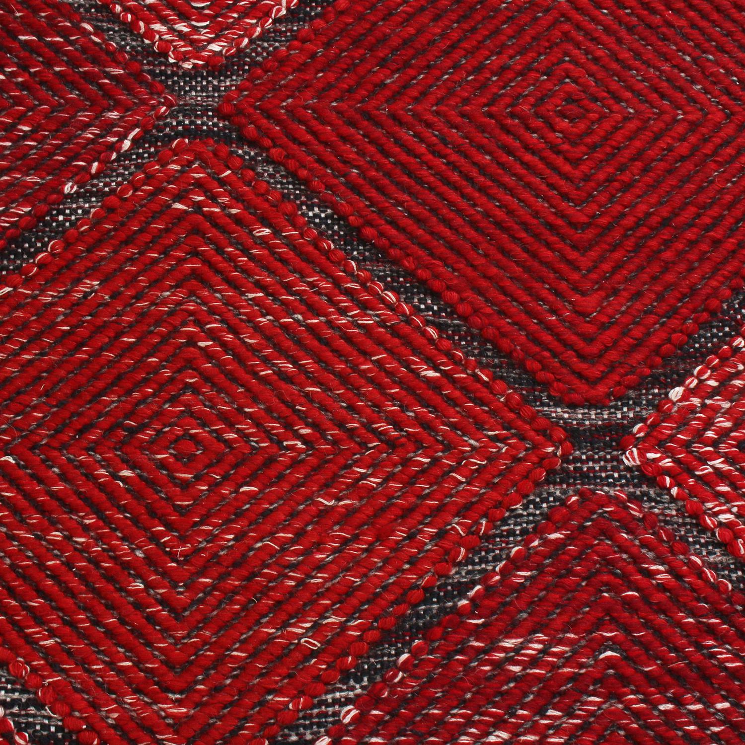 Scandinavian Modern Rug & Kilim’s Scandinavian Inspired Moroccan-Style Red & Black Polyester Rug For Sale
