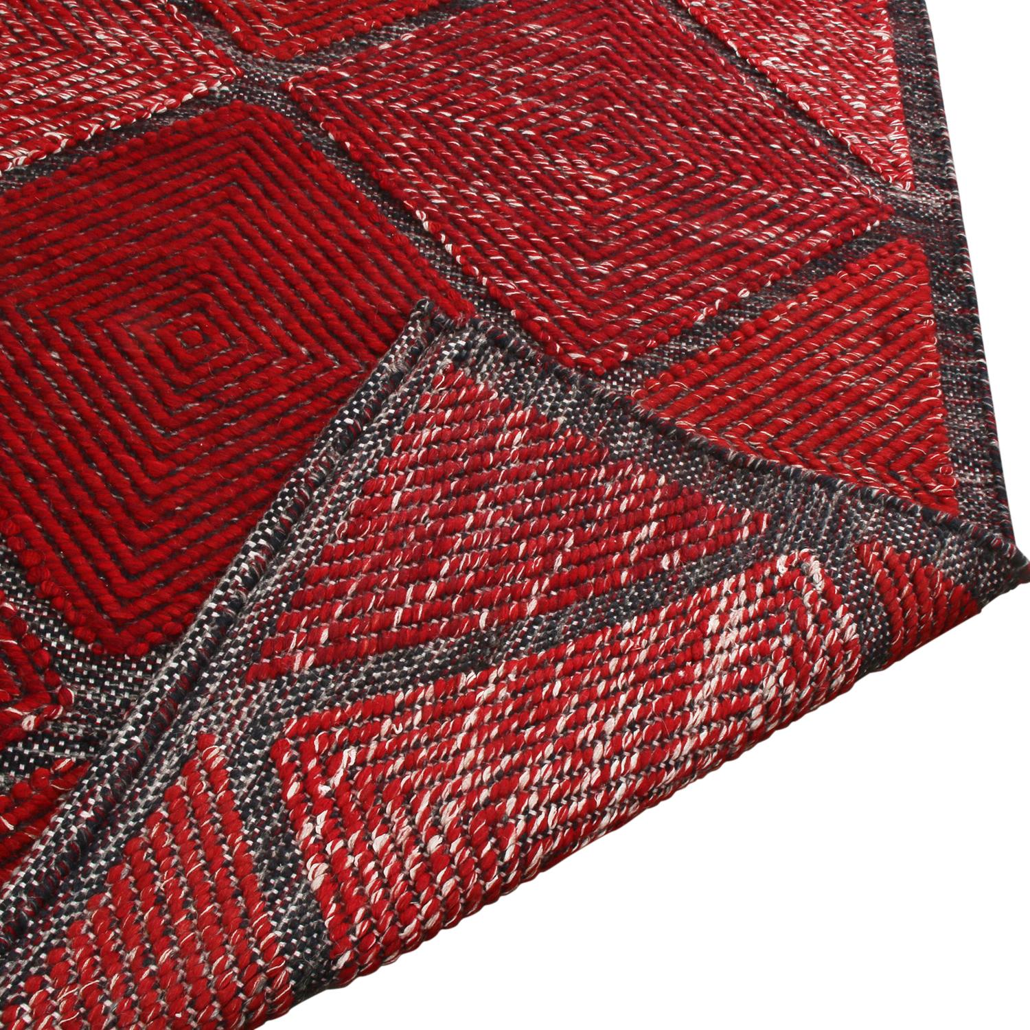 Hand-Knotted Rug & Kilim’s Scandinavian Inspired Moroccan-Style Red & Black Polyester Rug For Sale