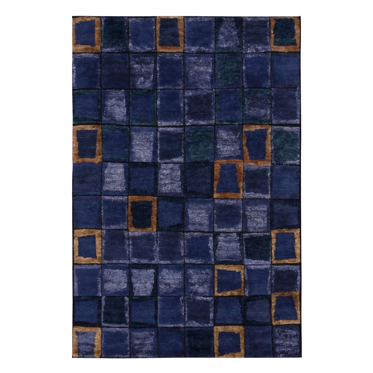 Tapis d
inspiration scandinave à poils de laine multicolores bleu et violet de Rug 
Kilim en vente