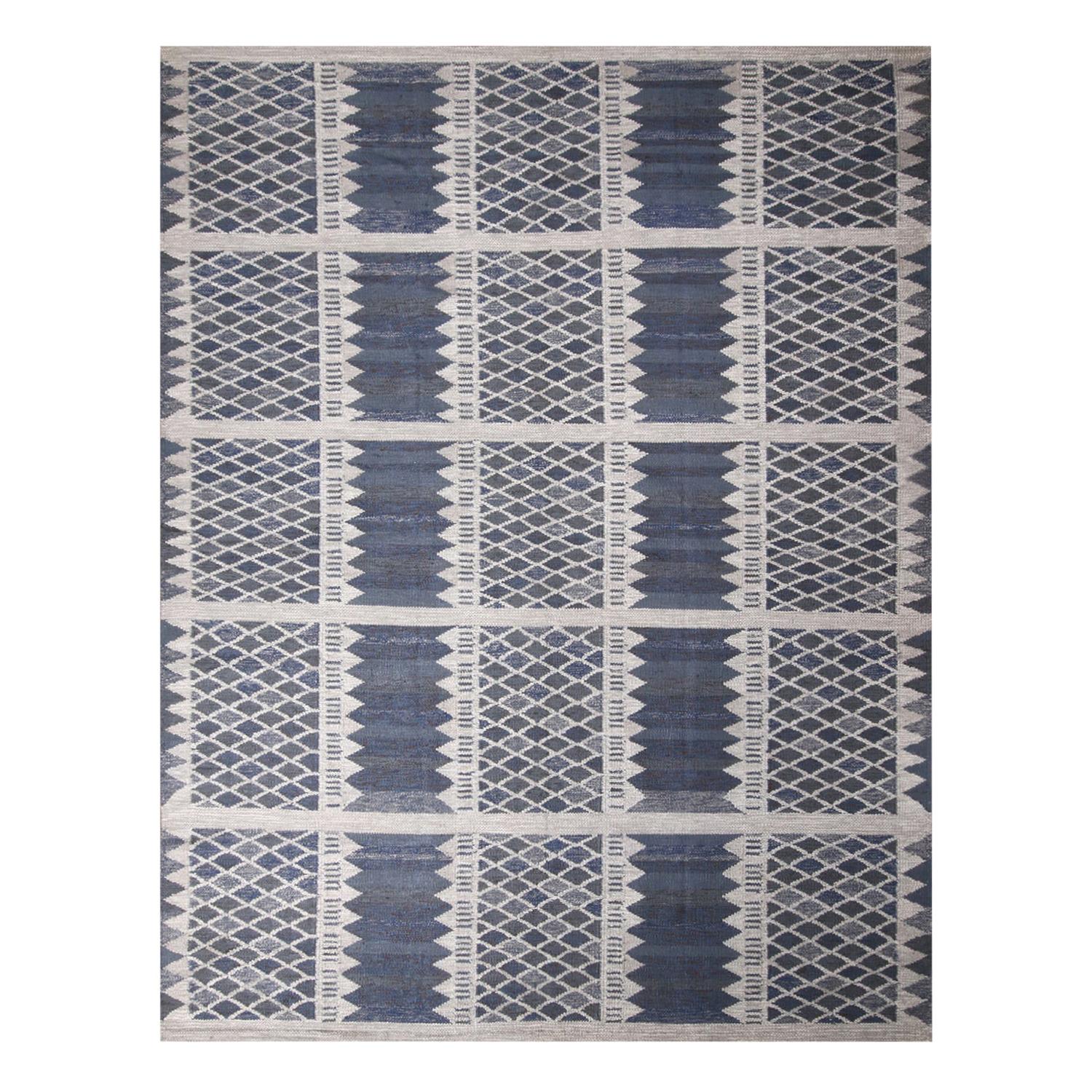 Rug & Kilim’s Scandinavian-Inspired Navy Blue and Gray Wool Rug For Sale