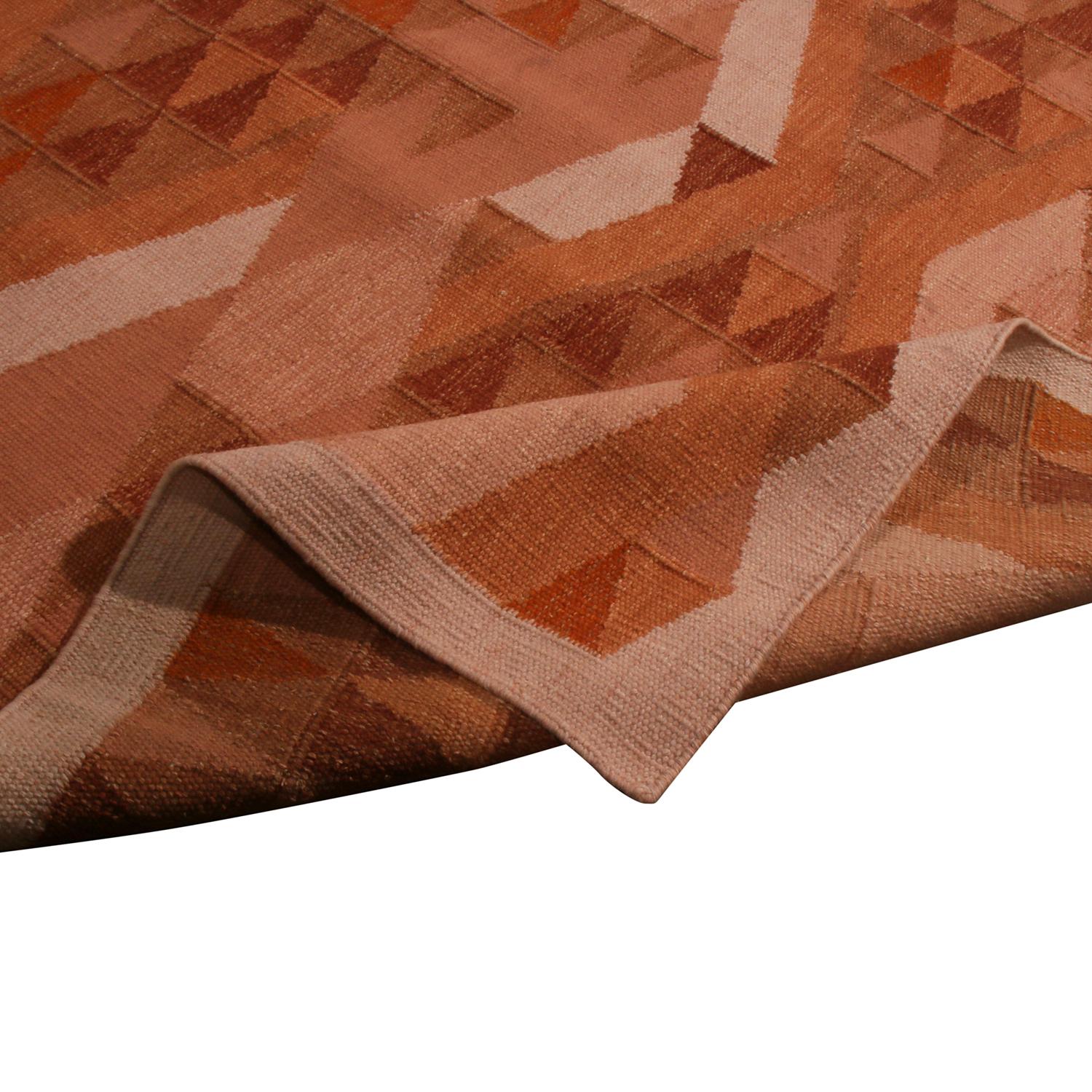 Hand-Knotted Rug & Kilim’s Scandinavian Inspired Orange and Brown Wool Rug For Sale