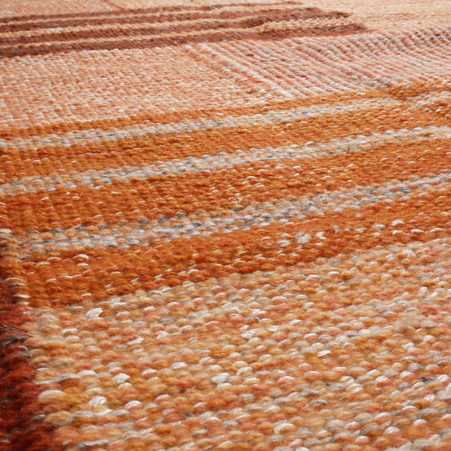 Indian Rug & Kilim’s Scandinavian Inspired Peach and Brown Wool Kilim Rug For Sale