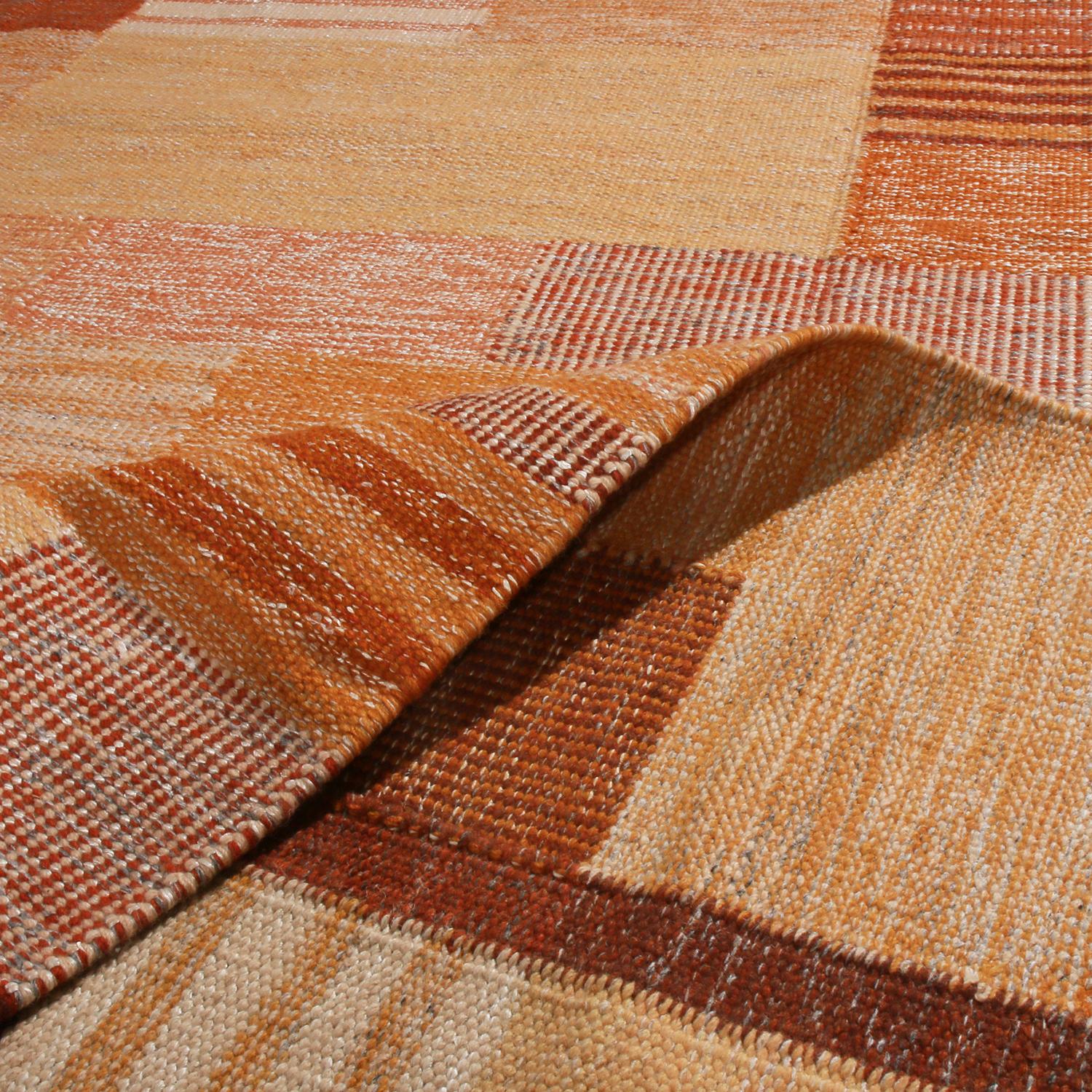 Hand-Woven Rug & Kilim’s Scandinavian Inspired Peach and Brown Wool Kilim Rug For Sale