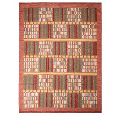 Rug & Kilim's Scandinavian Inspired Red and Green Wool Rug with Natural Yarn