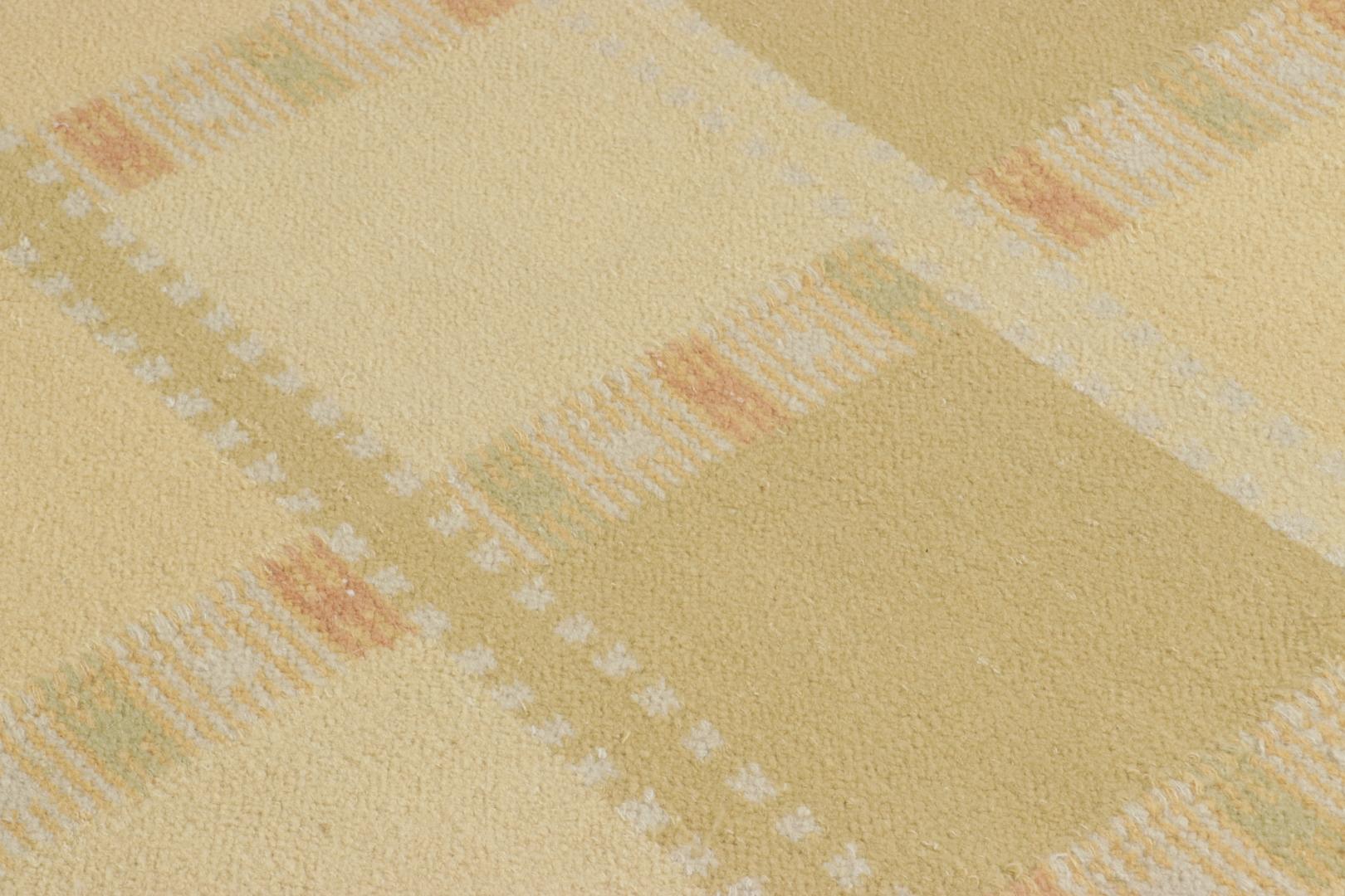 Indian Rug & Kilim’s Scandinavian-Inspired Rug, Beige-Cream with Square Geometric Patt For Sale