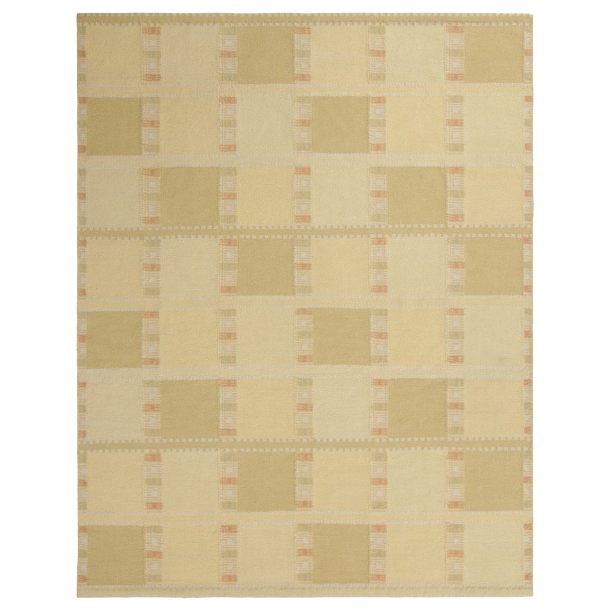 Rug & Kilim - Tappeto di ispirazione scandinava, beige-crema con patt geometrico quadrato