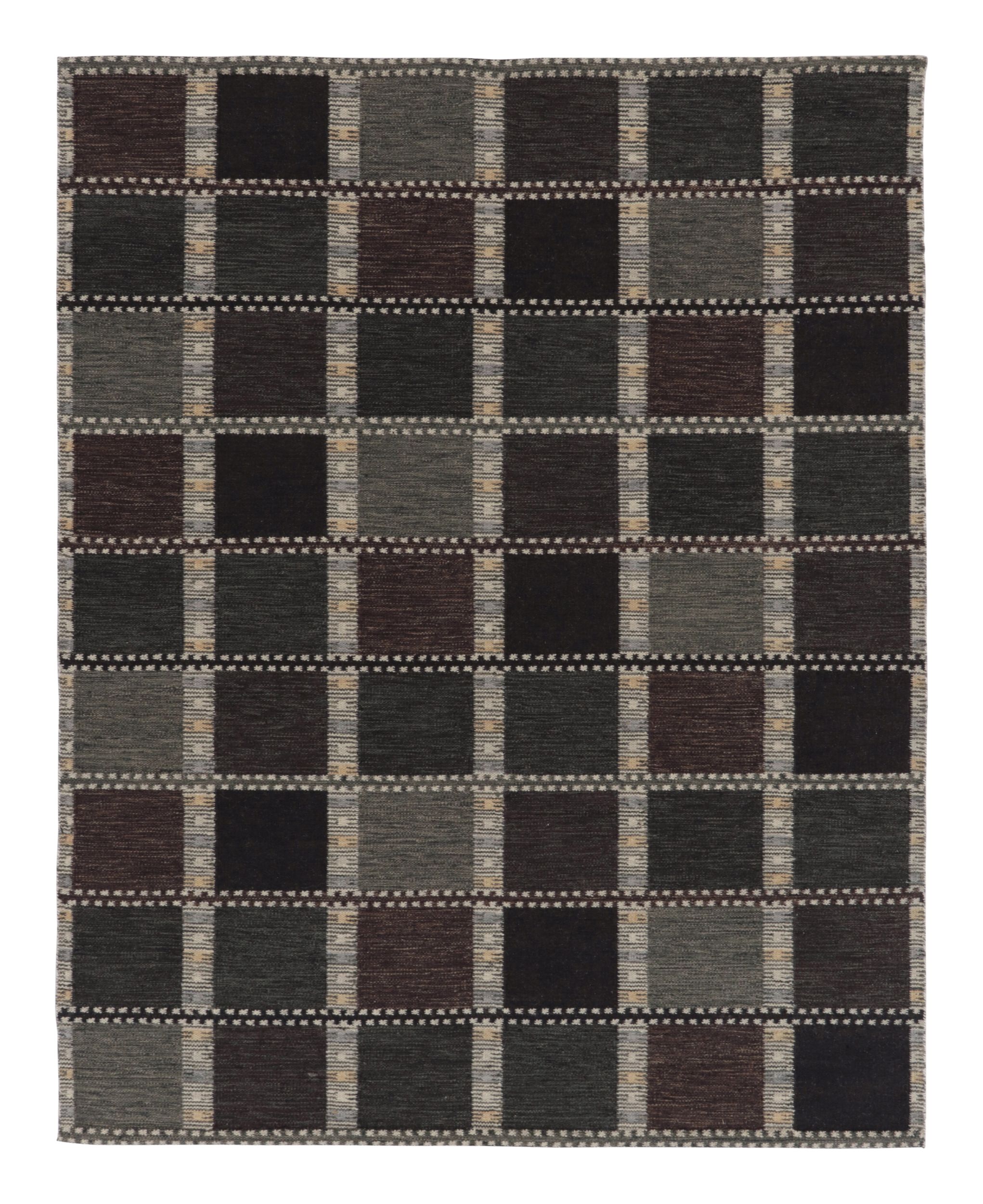 Alfombra de inspiración escandinava Rug & Kilim, motivos geométricos morado intenso y verde azulado