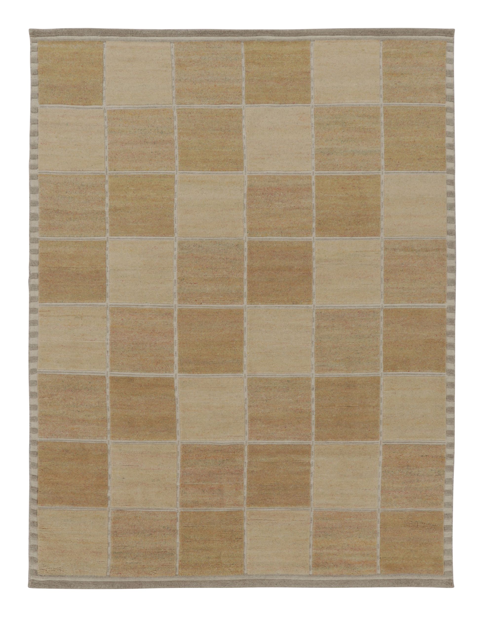 Rug & Kilim’s Scandinavian-Inspired Rug, Geometric Pattern in Gold and Beige