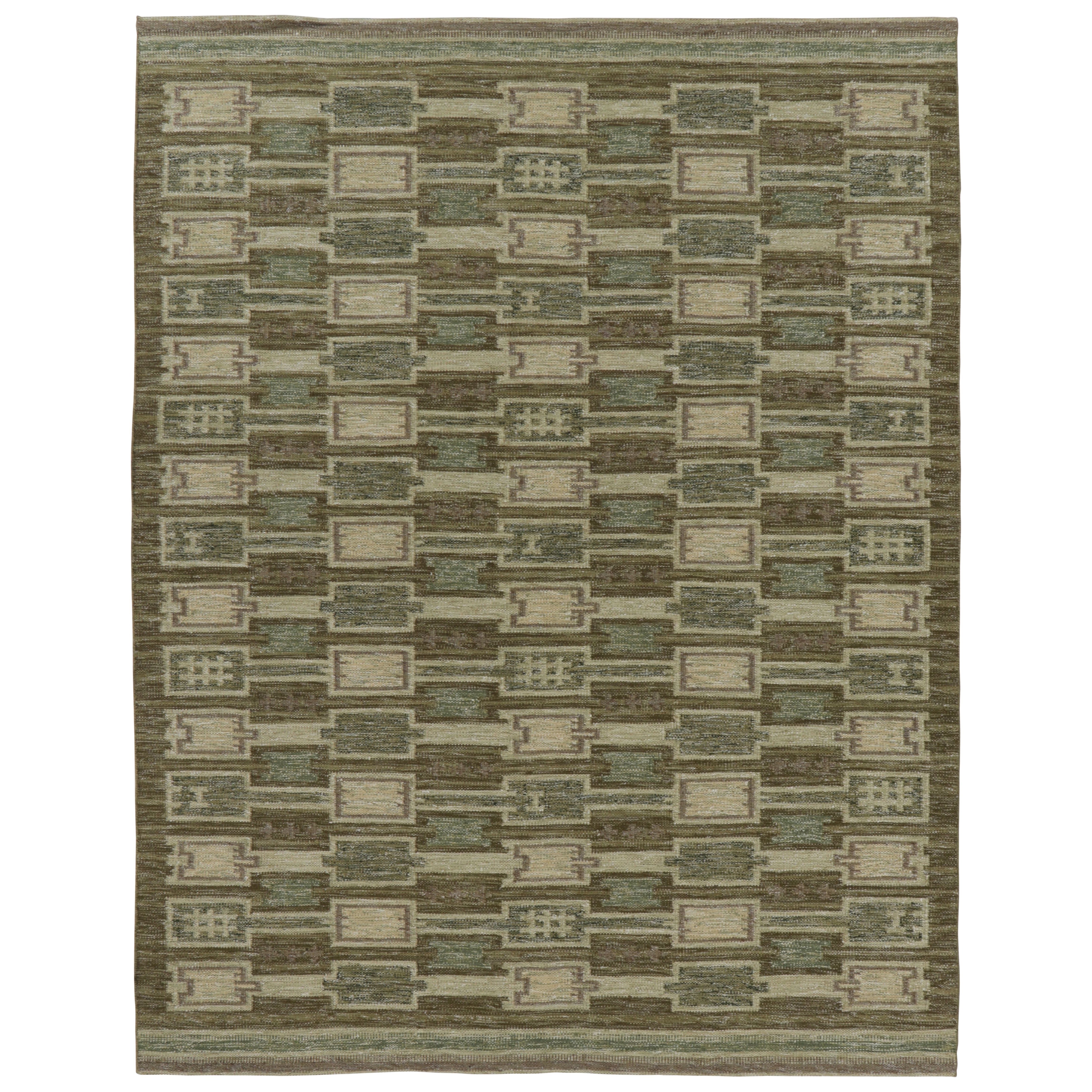 Rug
Kilim
s Contemporary Kilim in blauen und grünen Streifen und geometrischen Mustern
