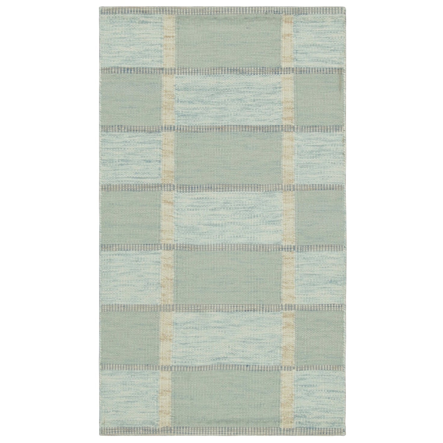 Rug & Kilim's skandinavisch inspirierter Teppich mit hellblauen, geometrischen Mustern im Angebot