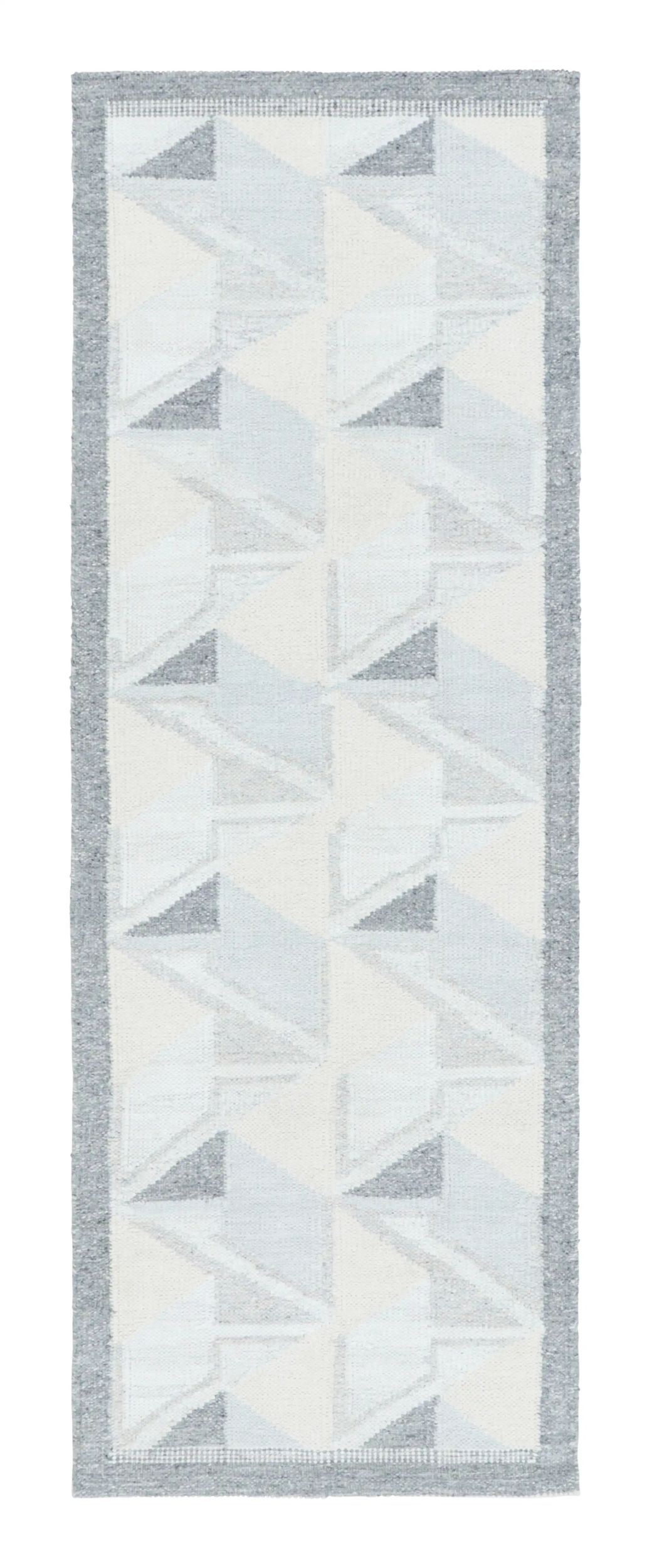 Rug & Kilim’s Scandinavian-Inspired Runner Rug, Gray and Blue Geometric Patterns