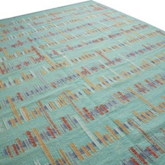 Rug & Kilim’s Scandinavian-Inspired Seafoam Blue and Red Wool Pile Rug