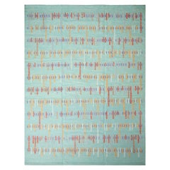 Rug & Kilim’s Scandinavian-Inspired Seafoam Blue and Red Wool Pile Rug