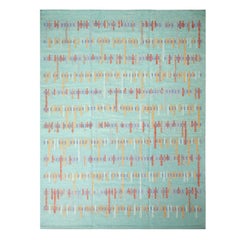 Rug & Kilim’s Scandinavian-Inspired Seafoam Blue and Red Wool Pile Rug